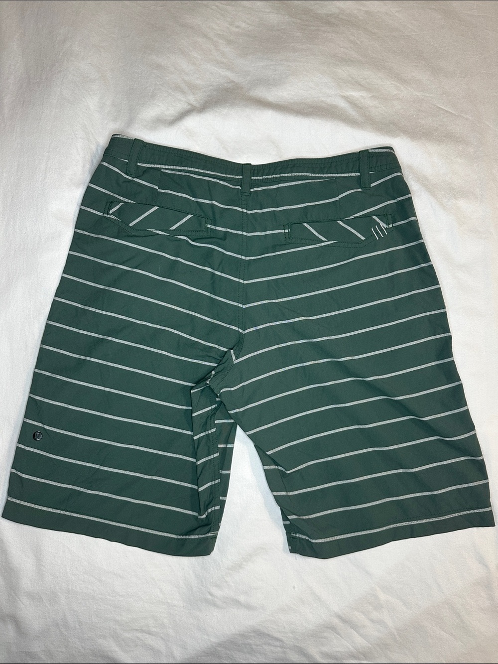 Vintage Lululemon Men's Green Striped Performance Shorts 10” inseam - 34